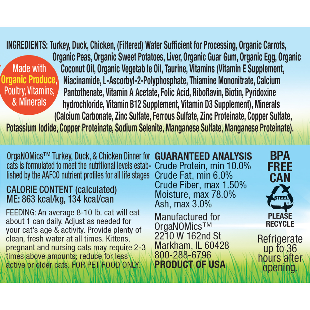 Organomics Duck Turkey and Chicken Dinner for Cats