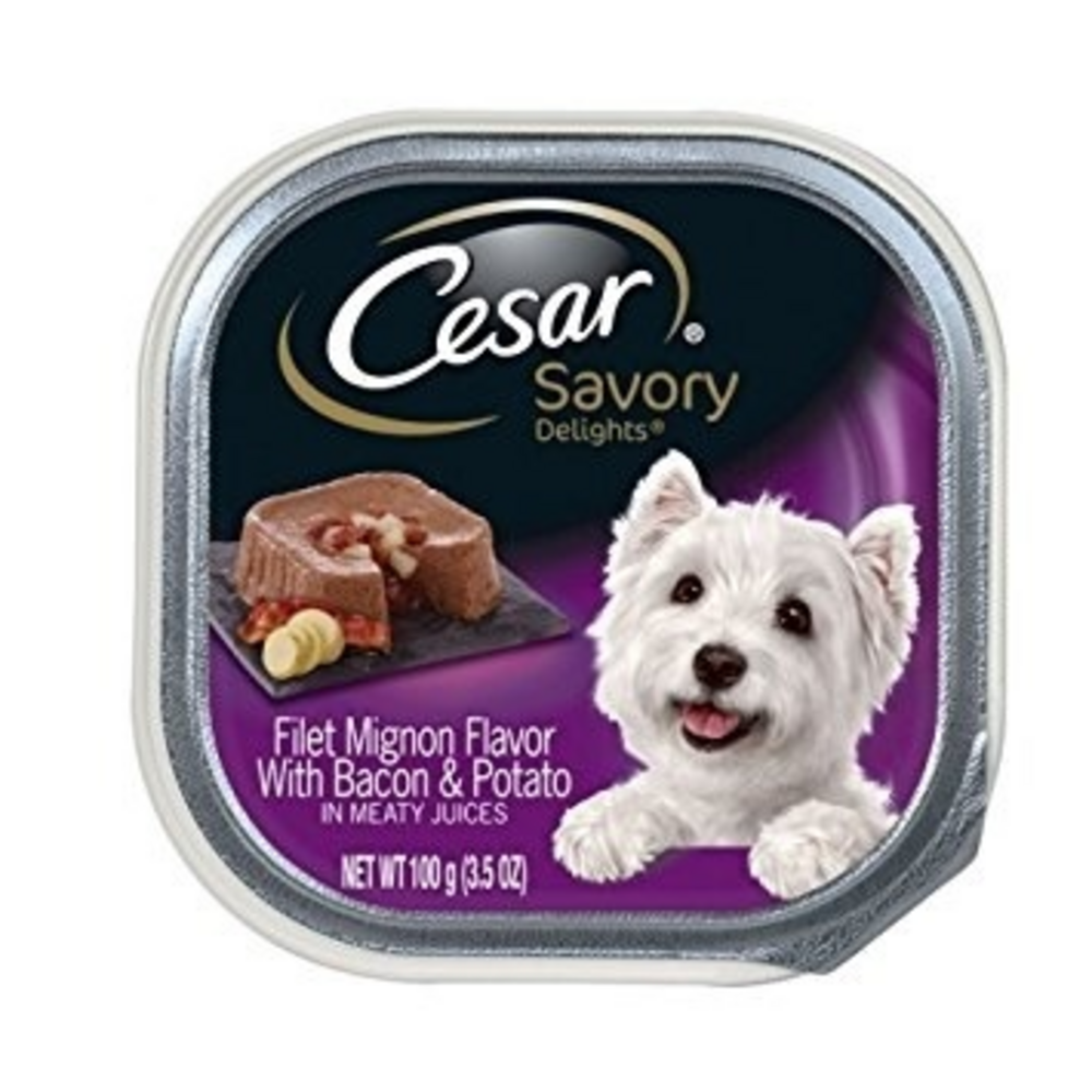 Cesar Loaf & Topper in Sauce Filet Mignon Flavor with Bacon & Potato Grain-Free Small Breed Adult Wet Dog Food Trays