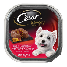 Load image into Gallery viewer, Cesar Loaf &amp; Topper in Sauce Angus Beef Flavor with Bacon &amp; Cheese Grain-Free Small Breed Adult Wet Dog Food Trays