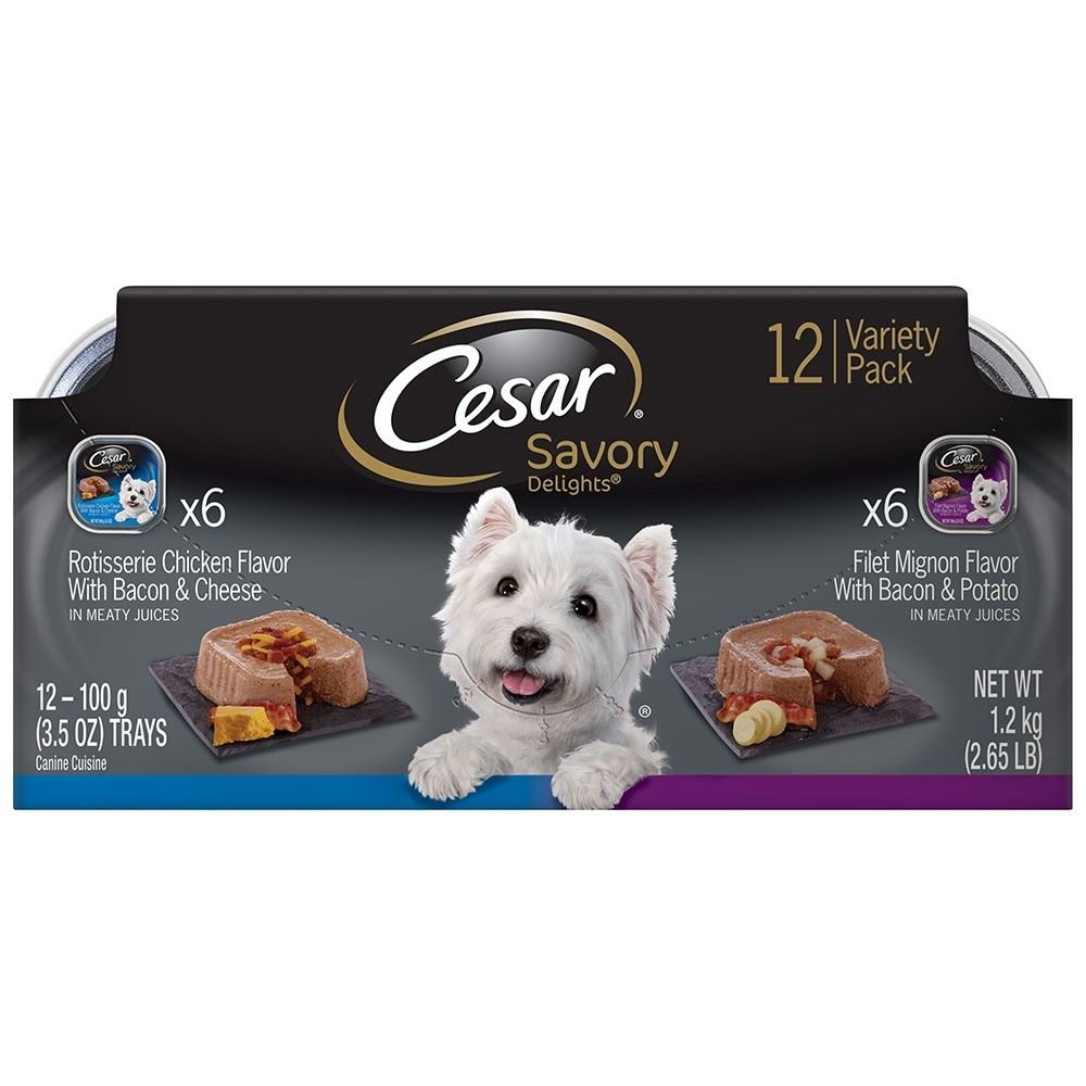 Cesar Savory Delights Pate Variety Pack with Rotisserie Chicken and Filet Mignon Wet Dog Food