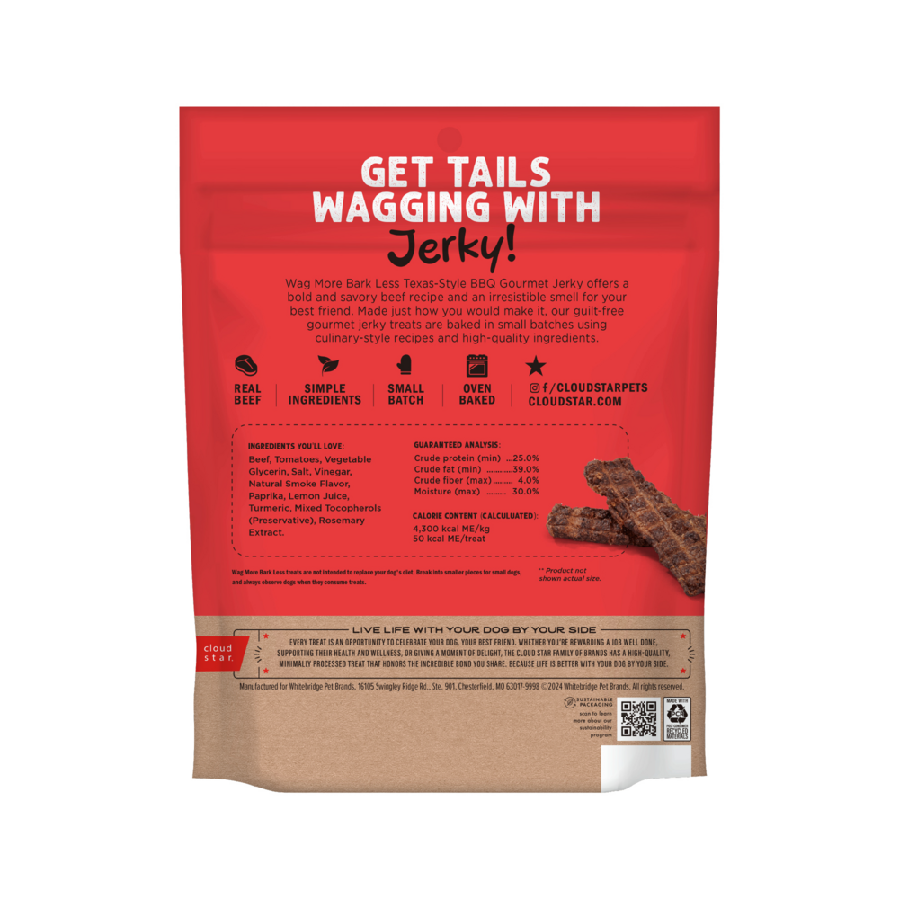 
                  
                    Cloud Star Wag More Bark Less Jerky Grain Free Texas BBQ Beef Dog Treats
                  
                