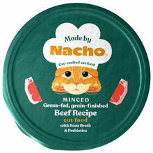 Load image into Gallery viewer, Made By Nacho Minced Grass-Fed, Grain-Finished Beef Recipe Cat Food With Bone Broth And Prebiotics