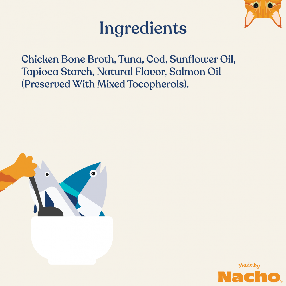 
                  
                    Made By Nacho Diced Grain-Free Recipe Sustainably-Caught Tuna & Cod Recipe With Bone Broth
                  
                