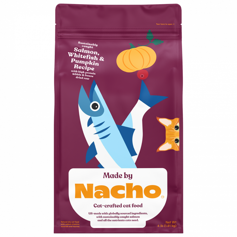 Made by Nacho Salmon & Whitefish & Pumpkin Kibble with Freeze Dried Raw Inclusions