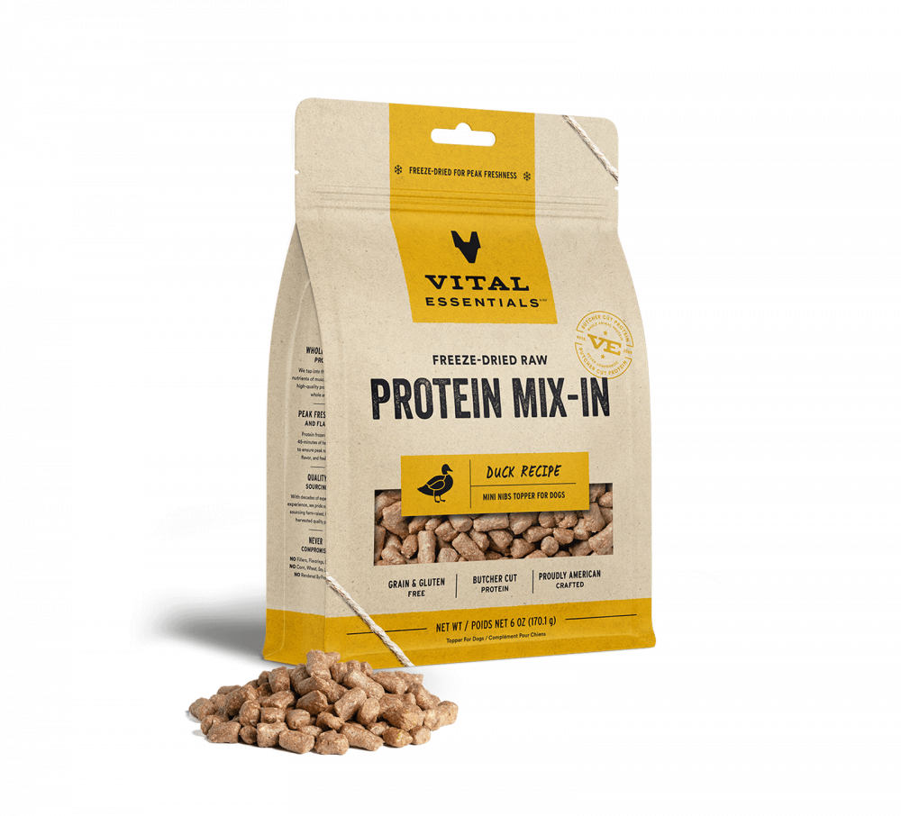 Vital Essentials Freeze Dried Raw Protein Mix In Duck Recipe Mini Nibs Topper for Dogs