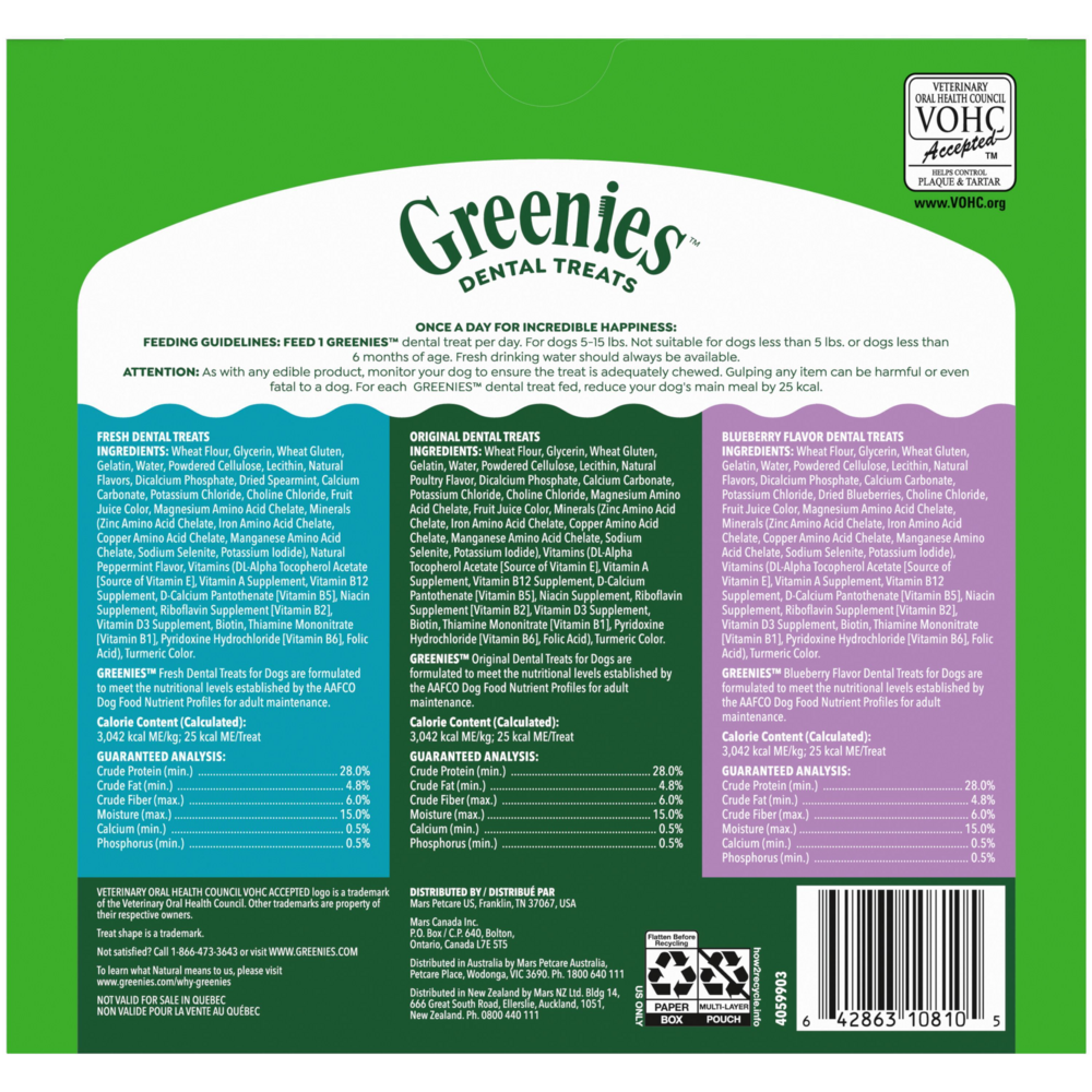 Greenies Teenie Dental Chews Flavored with Spearmint and Blueberry Dog Treats