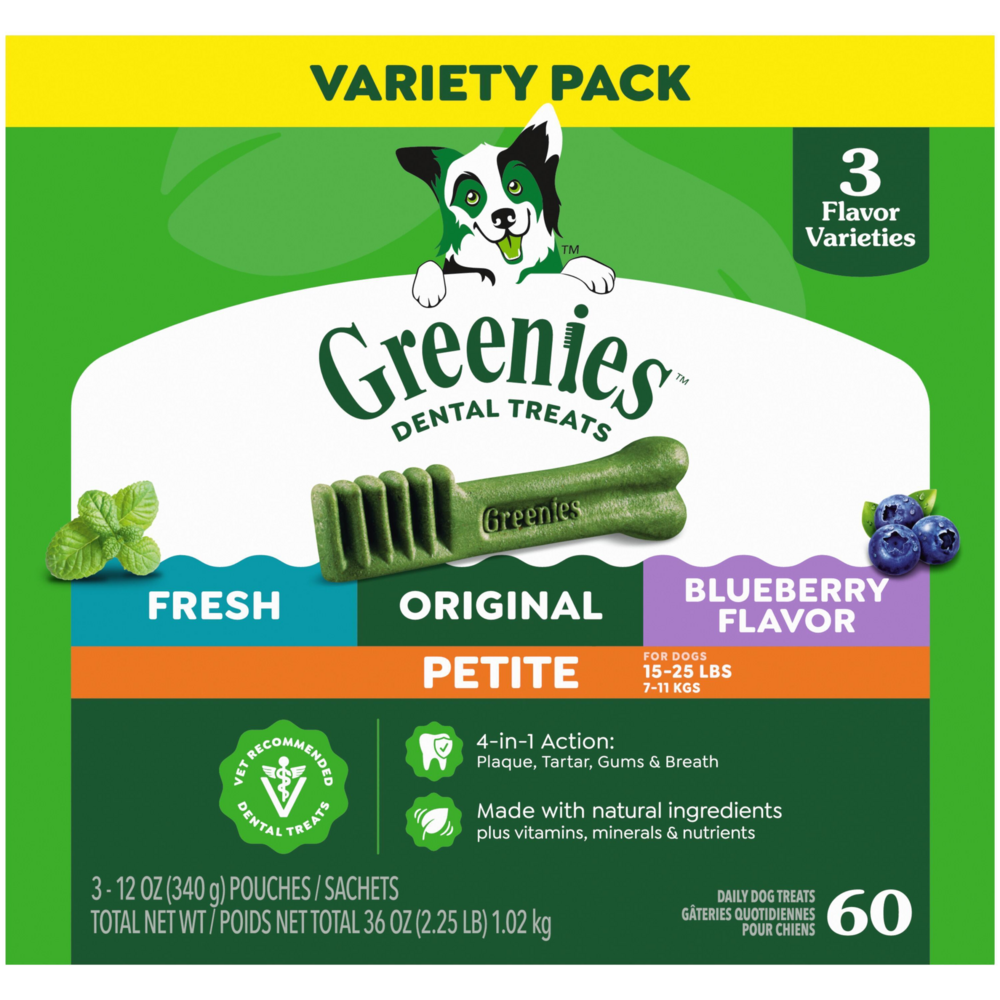 Greenies Petite Dental Chews Flavored with Spearmint and Blueberry Dog Treats