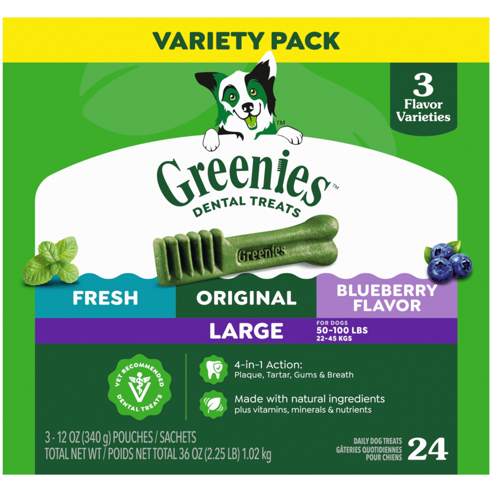 Greenies Large Dental Chews Flavored with Spearmint and Blueberry Dog Treat