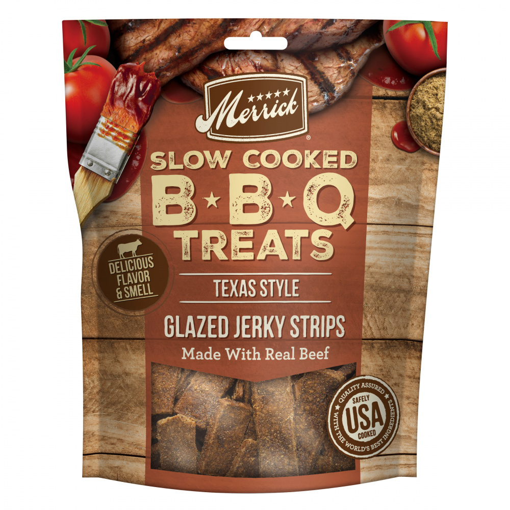 
                  
                    Merrick Slow Cooked BBQ Beef Texas Style Glazed Jerky Strips Dog Treats
                  
                