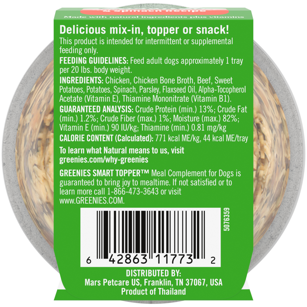 Greenies Chicken Beef Sweet Potato Spinach and Potato in Bone Broth Wet Dog Food Topper