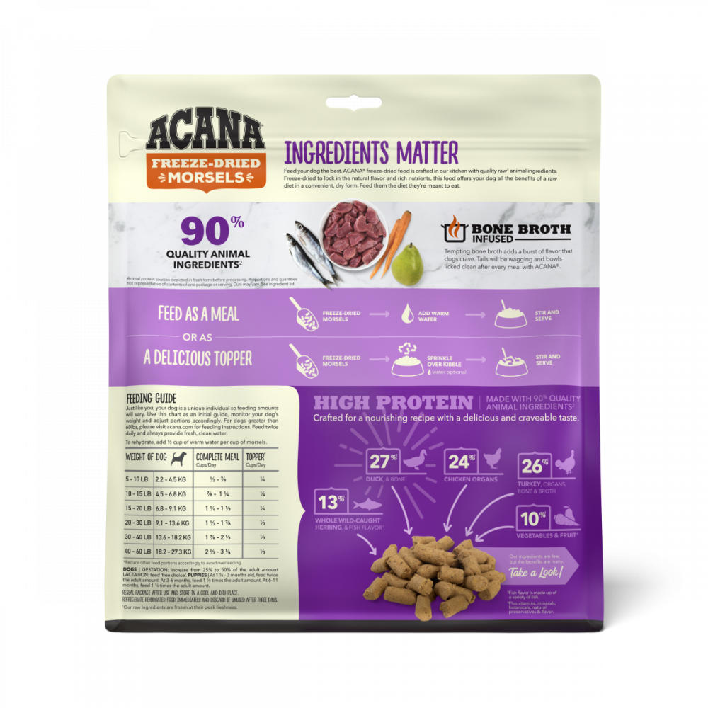 
                  
                    ACANA Freeze Dried Dog Food & Topper, Grain Free, High Protein,  Fresh & Raw Animal Ingredients, Duck Recipe, Morsels
                  
                