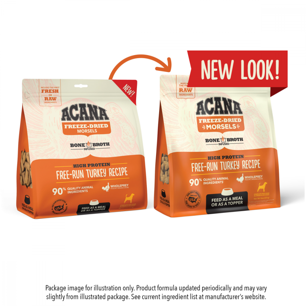 
                  
                    ACANA Freeze Dried Dog Food & Topper, Grain Free, High Protein,  Fresh & Raw Animal Ingredients, Free-Run Turkey Recipe, Morsels
                  
                