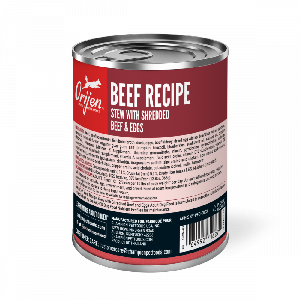 Orijen Beef Recipe Stew with Shredded Beef and Eggs Grain Free Dog Food