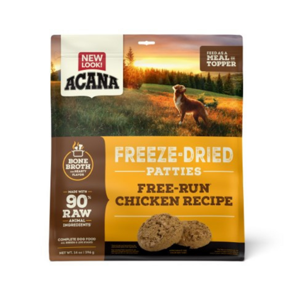 
                  
                    ACANA Freeze Dried Dog Food and Topper Grain Free High Protein Fresh and Raw Animal Ingredients FreeRun Chicken Recipe Patties
                  
                