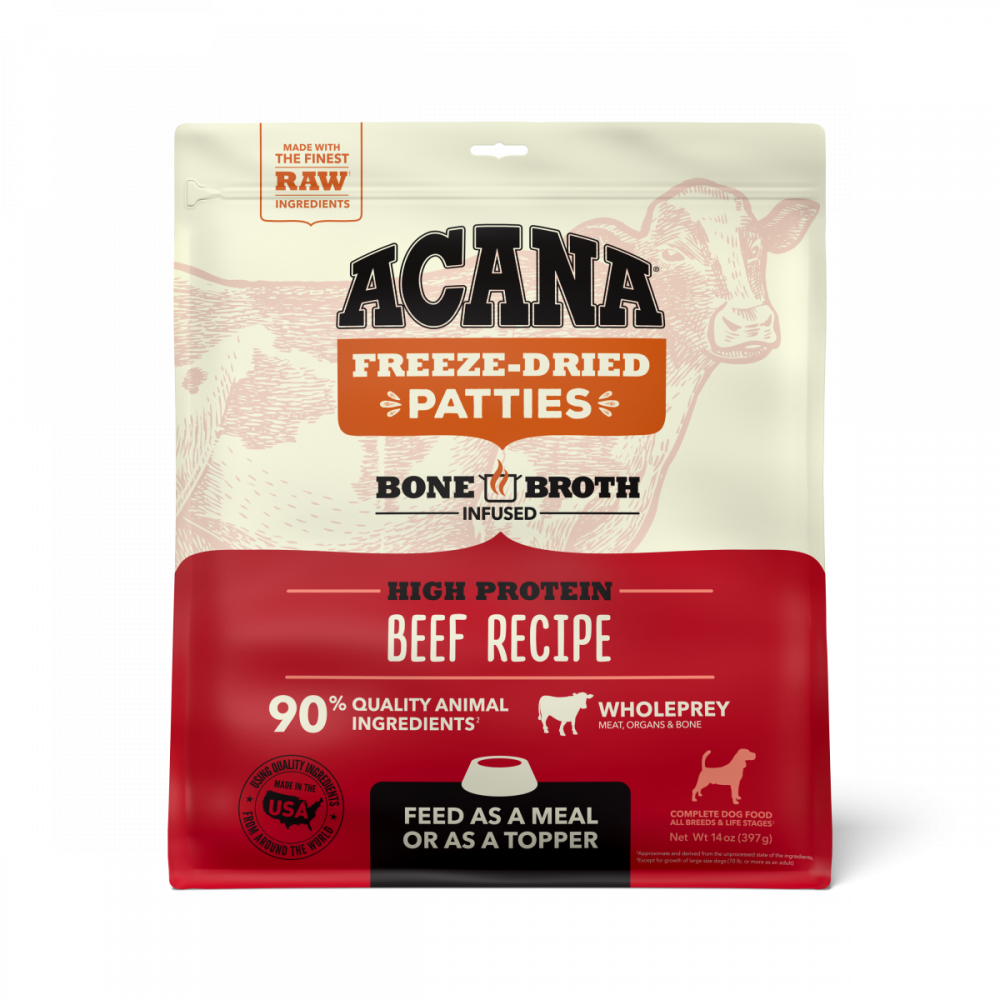 
                  
                    ACANA Freeze Dried Dog Food & Topper, Grain Free, High Protein,  Fresh & Raw Animal Ingredients, Ranch Raised Beef Recipe, Patties
                  
                