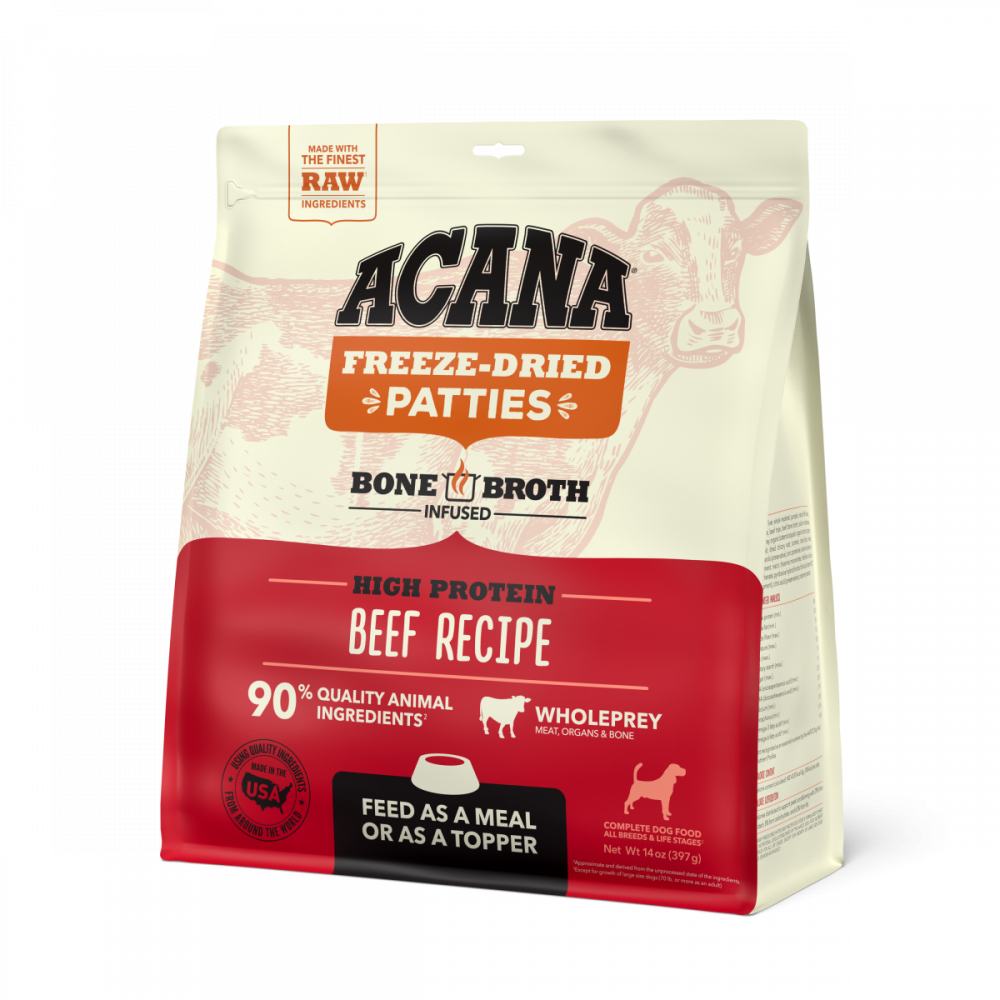 
                  
                    ACANA Freeze Dried Dog Food & Topper, Grain Free, High Protein,  Fresh & Raw Animal Ingredients, Ranch Raised Beef Recipe, Patties
                  
                