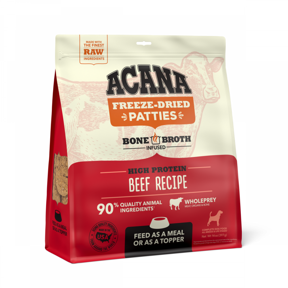 
                  
                    ACANA Freeze Dried Dog Food & Topper, Grain Free, High Protein,  Fresh & Raw Animal Ingredients, Ranch Raised Beef Recipe, Patties
                  
                