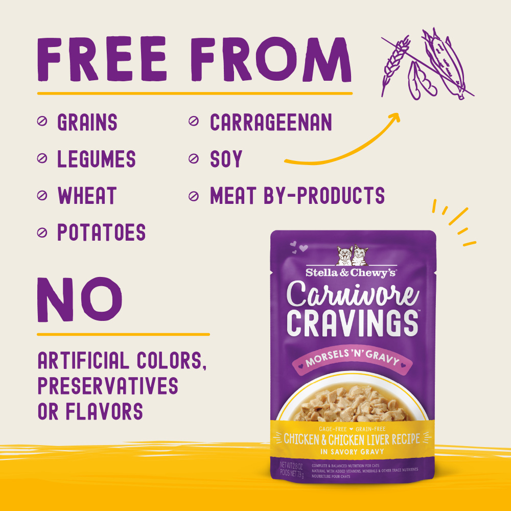 
                  
                    Stella & Chewy's Carnivore Cravings Morsels N Gravy Chicken & Chicken Liver Recipe Pouch Cat Food
                  
                