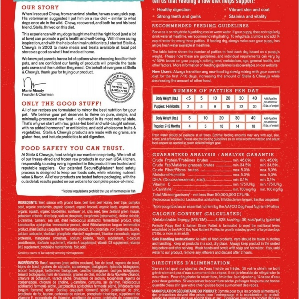 Stella & Chewy's Perfectly Puppy Freeze Dried Raw Beef and Salmon Dinner Patties Grain Free Dog Food