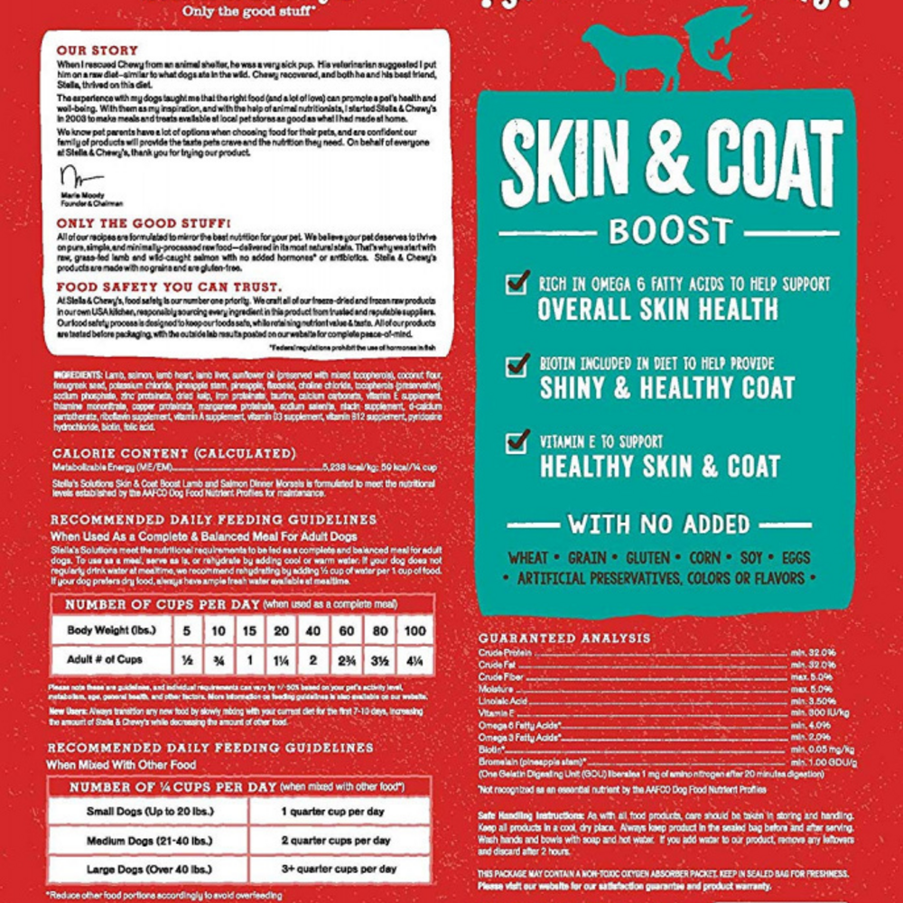 Stella & Chewy's Stella's Solutions Skin & Coat Boost Grass Fed Lamb & Wild Caught Salmon Dinner Morsels Freeze-Dried Raw Dog Food