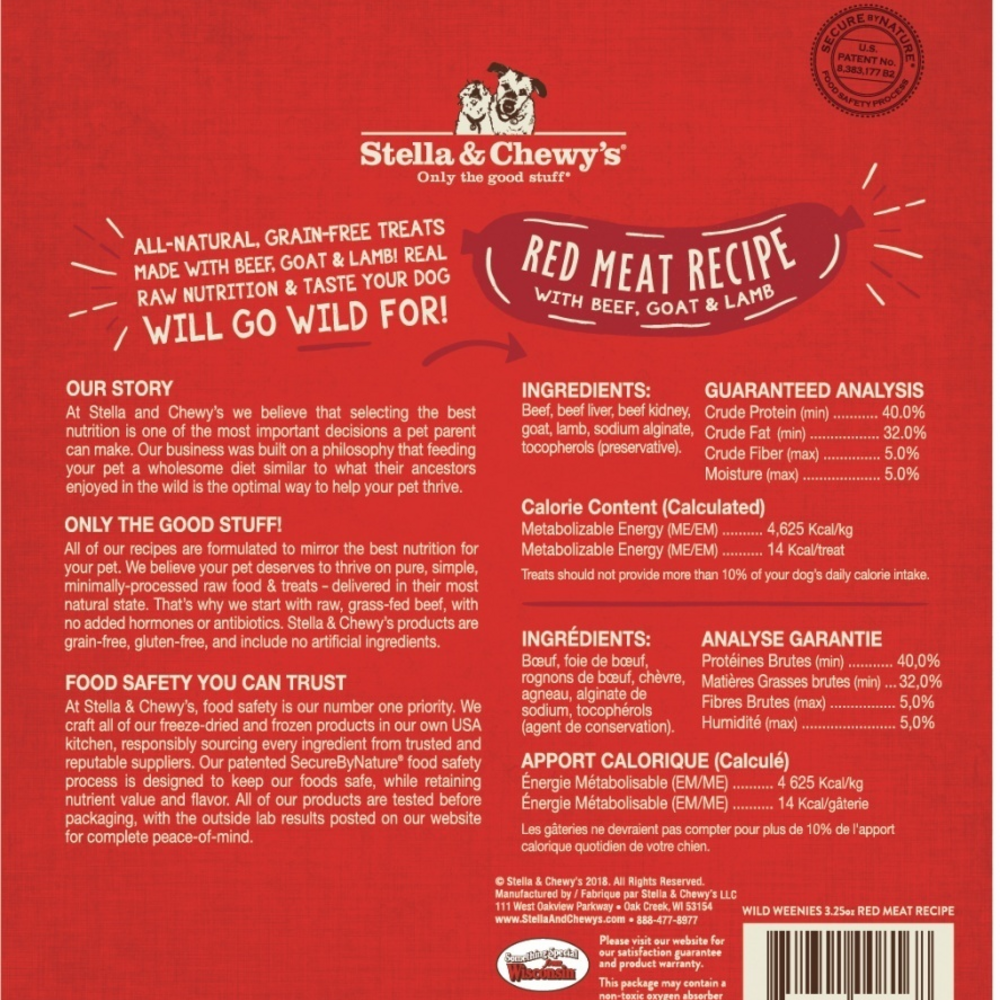 Stella & Chewy's Wild Weenies Grain Free Red Meat Recipe Freeze Dried Raw Dog Treats