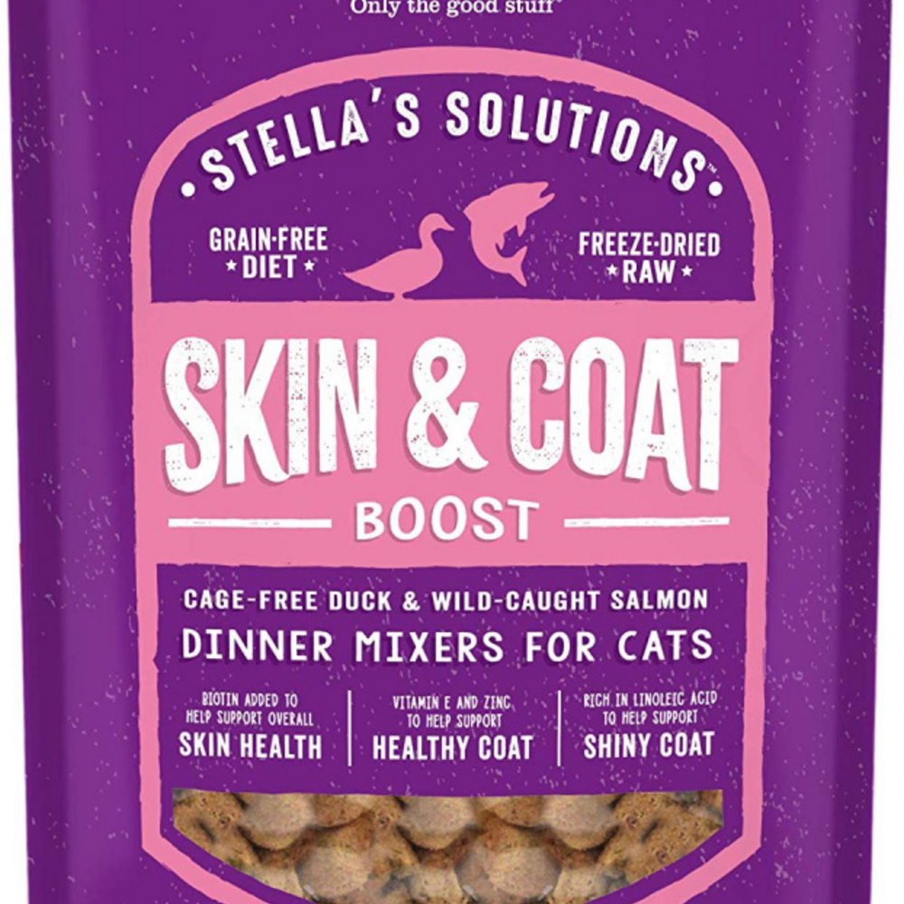Stella & Chewy's Solutions Skin & Coat Boost Cage Free Duck & Wild Caught Salmon Cat Food Dinner Mixers