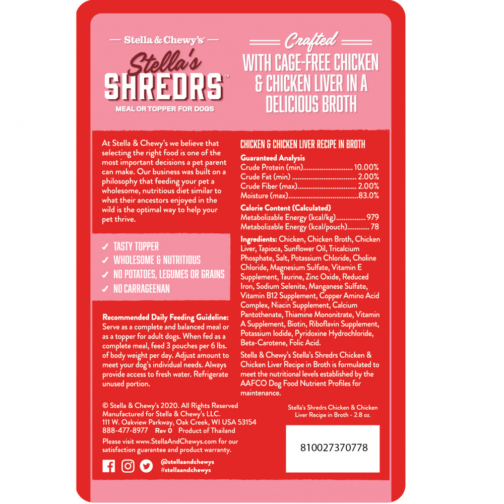 Stella & Chewys Stellas Shredrs Cage Free Chicken and Chicken Liver Recipe in Broth