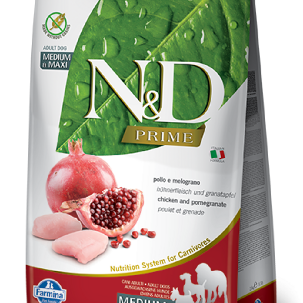 Farmina Prime N&D Natural & Delicious Grain Free Medium Adult Chicken & Pomegranate Dry Dog Food