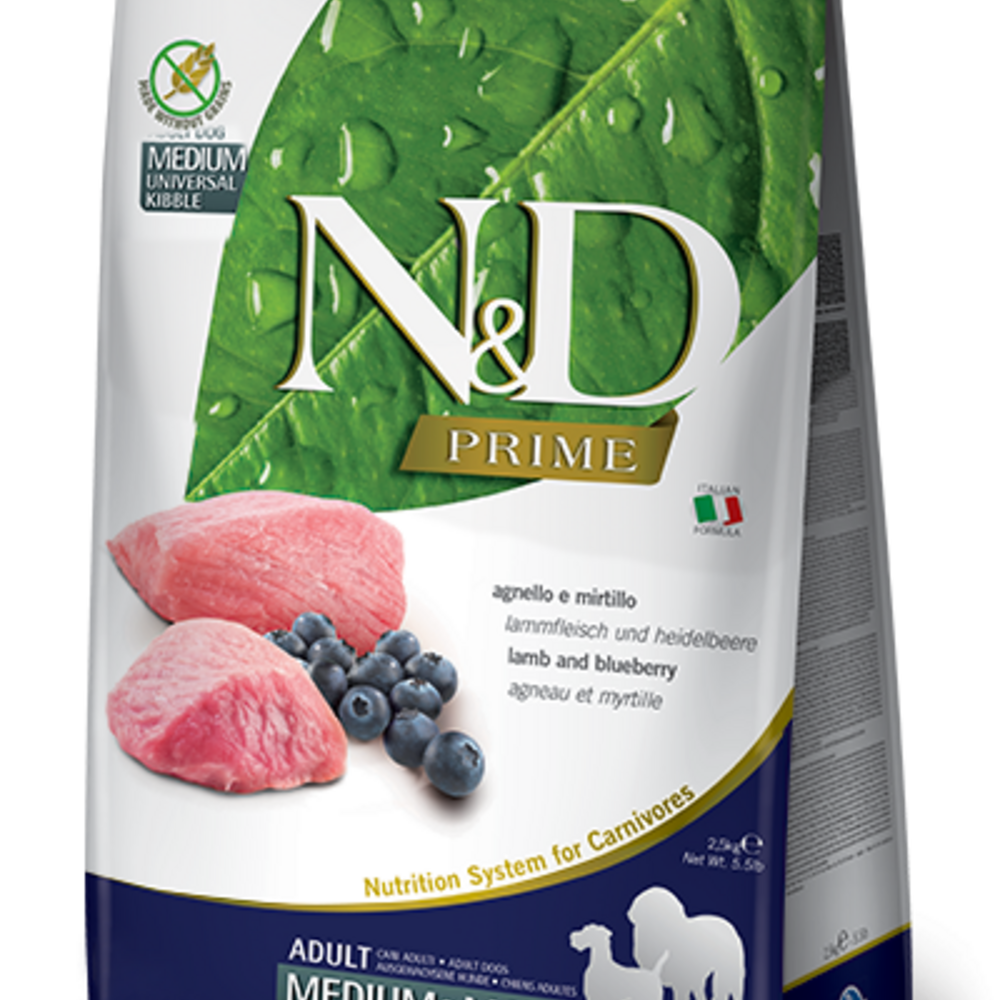 
                  
                    Farmina Prime N&D Natural & Delicious Grain Free Medium Adult Lamb & Blueberry Dry Dog Food
                  
                