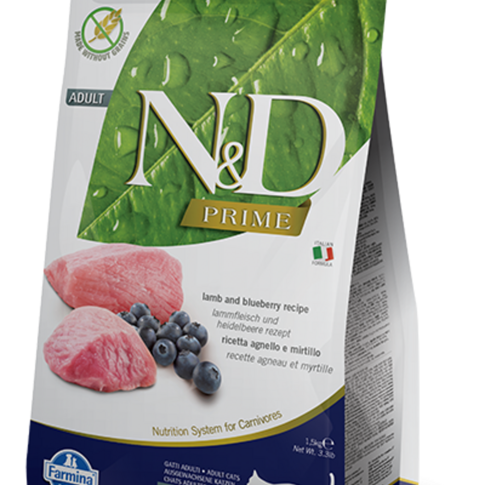 Farmina Prime N&D Natural & Delicious Grain Free Adult Lamb & Blueberry Dry Cat Food