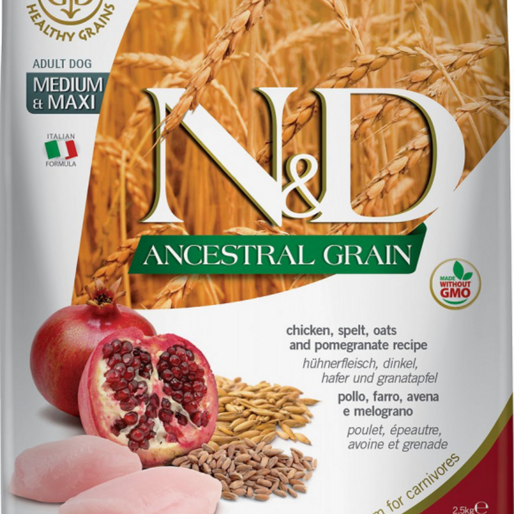 Farmina N&D Natural and Delicious Ancestral Grain Medium & Maxi Chicken & Pomegranate Adult Dry Dog Food