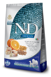 Farmina Ocean N&D Natural & Delicious Medium & Maxi Adult Cod, Spelt, Oats & Orange Dry Dog Food