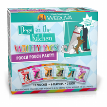 Load image into Gallery viewer, Weruva Dogs in the Kitchen Grain Free Pooch Pouch Party! Variety Pack Wet Dog Food Pouches