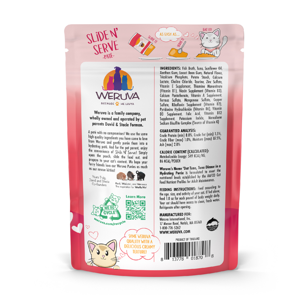 Weruva Slide N' Serve Grain Free Name 'Dat Tuna Tuna Dinner Wet Cat Food Pouch