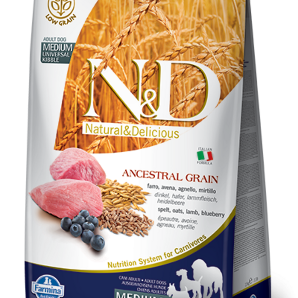 Farmina N&D Natural and Delicious Low Grain Medium Adult Lamb & Blueberry Dry Dog Food