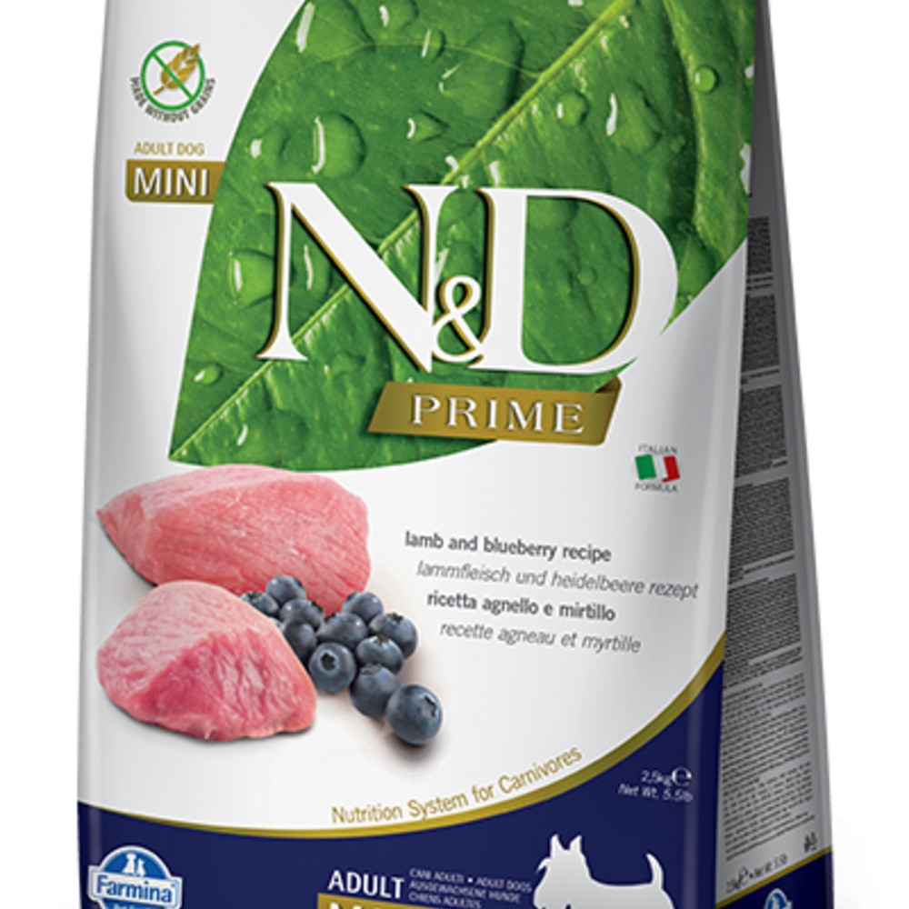 
                  
                    Farmina Prime N&D Natural & Delicious Grain Free Mini Adult Lamb & Blueberry Dry Dog Food
                  
                