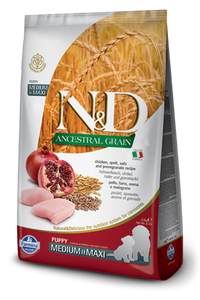 Farmina N&D Natural & Delicious Ancestral Grain Medium & Maxi Puppy Chicken & Pomegranate Dry Dog Food