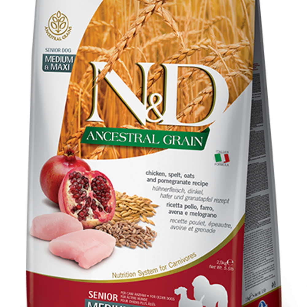 Farmina N&D Natural & Delicious Ancestral Grain Chicken & Pomegranate Medium & Maxi Senior Dry Dog Food