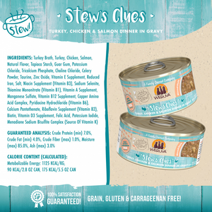 Weruva Classic Cat Stews! Stew's Clues with Turkey Chicken & Salmon in Gravy Canned Cat Food