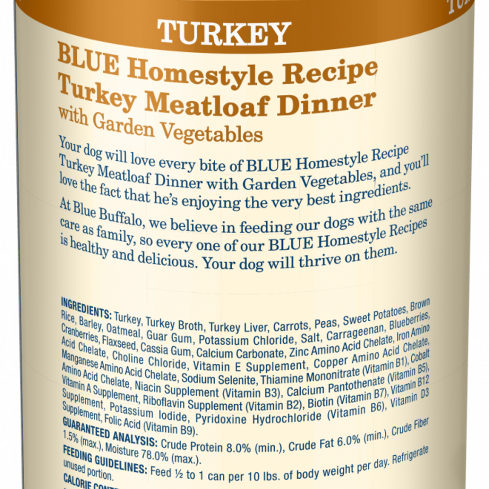 Blue Buffalo Homestyle Recipe Adult Turkey Meatloaf Dinner with Garden Vegetables Canned Dog Food