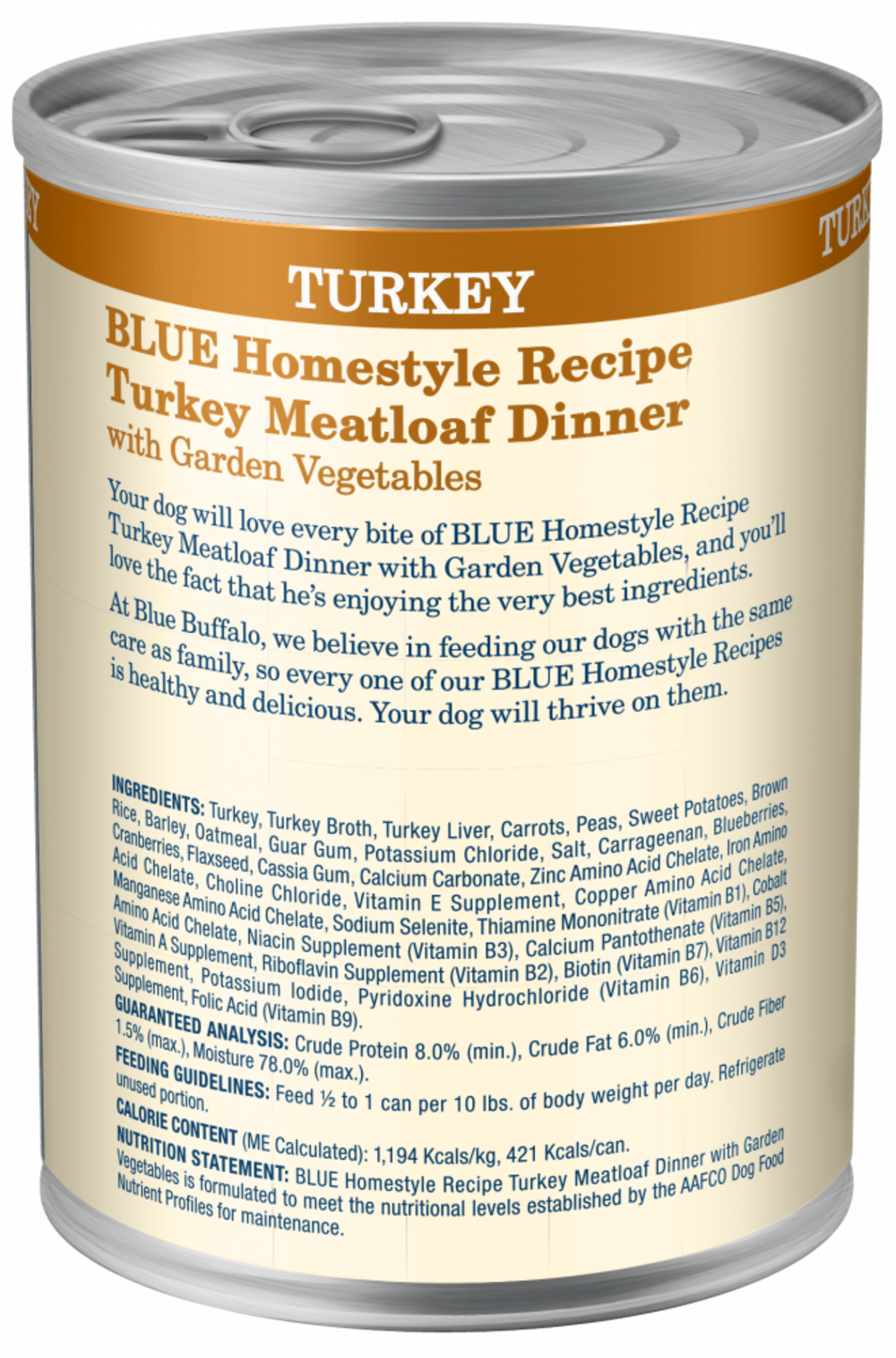 Blue Buffalo Homestyle Recipe Adult Turkey Meatloaf Dinner with Garden Vegetables Canned Dog Food