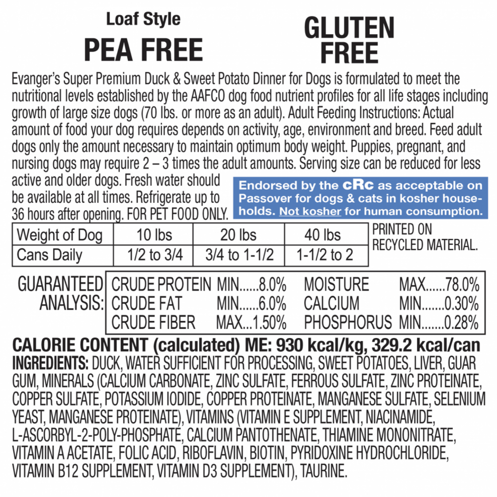 Evanger's Super Premium Duck and Sweet Potato Canned Dog Food