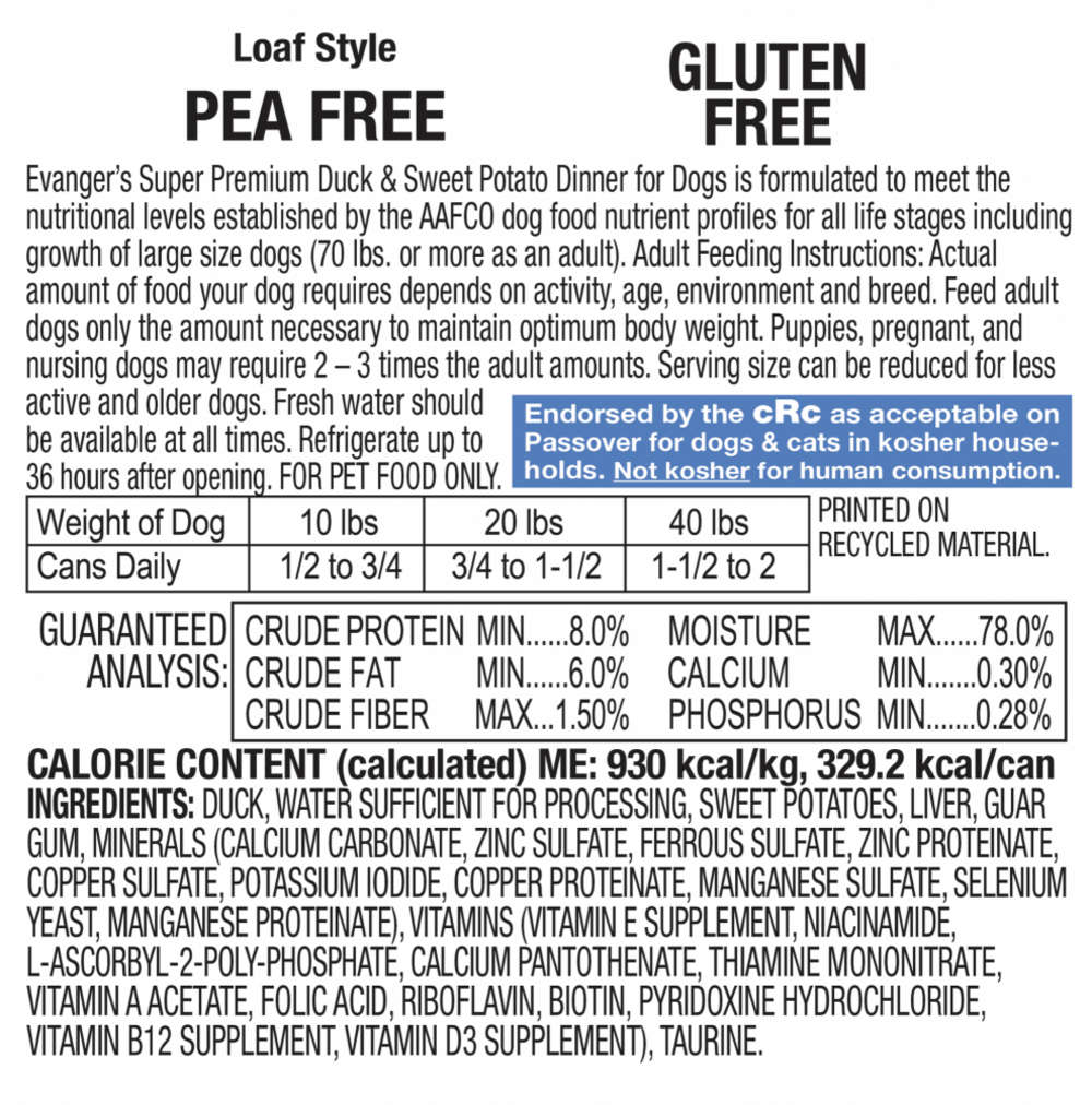 Evanger's Super Premium Duck and Sweet Potato Canned Dog Food