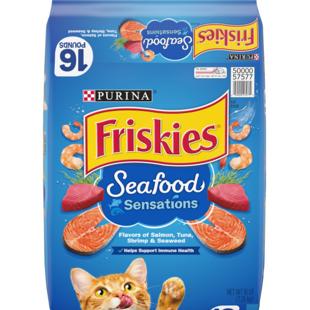 Friskies Dry Cat Food Seafood Sensations With Salmon, Tuna, and Shrimp Flavors
