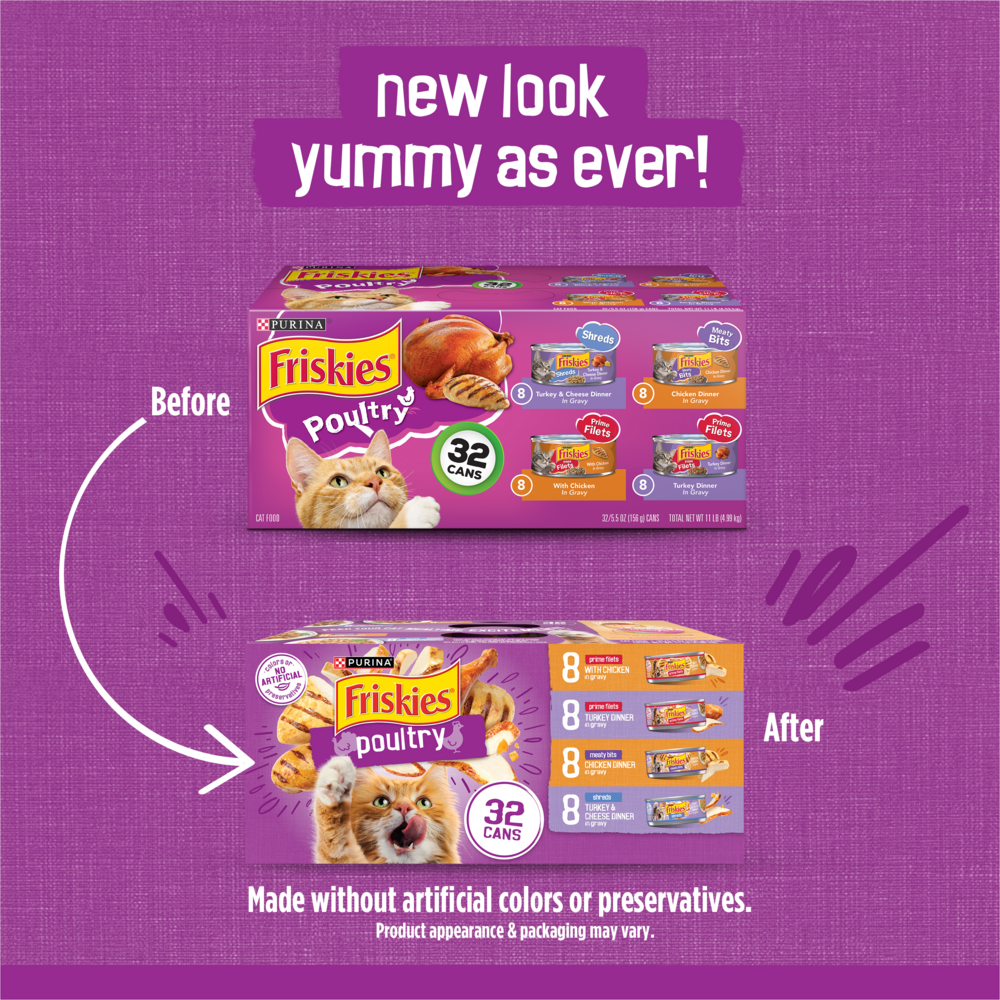 Purina Friskies Gravy Wet Cat Food Variety Pack, Poultry Shreds, Meaty Bits and Prime Filets