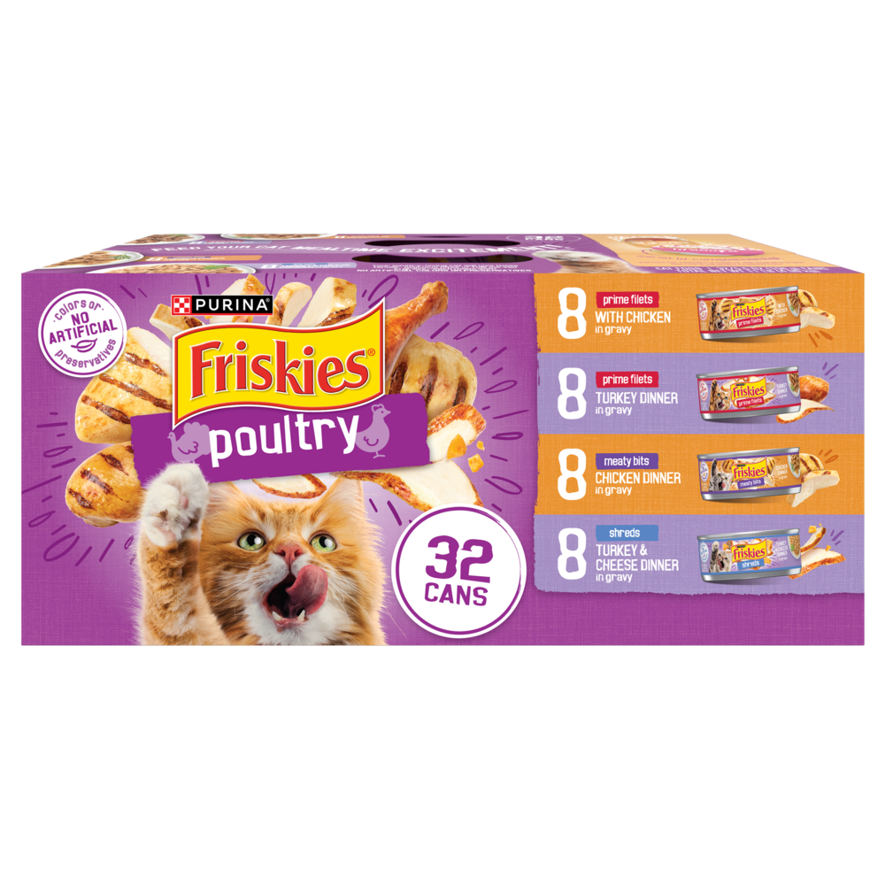 Purina Friskies Gravy Wet Cat Food Variety Pack, Poultry Shreds, Meaty Bits and Prime Filets