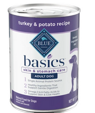 Load image into Gallery viewer, Blue Buffalo Basics Skin &amp; Stomach Care Grain-Free Turkey &amp; Potato Recipe Adult Canned Dog Food