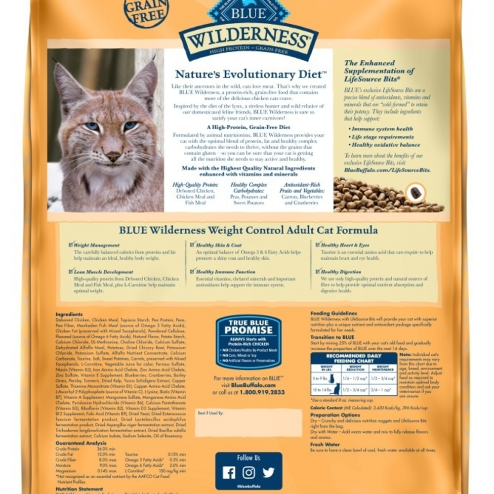 Blue Buffalo Wilderness High-Protein Grain-Free Adult Weight Control Chicken Recipe Dry Cat Food