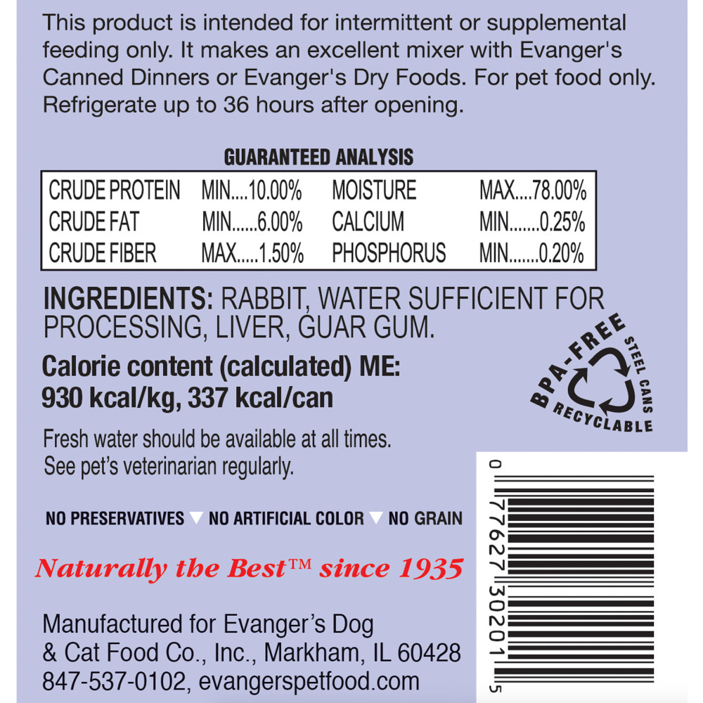 
                  
                    Evangers Grain Free Rabbit  Canned Dog and Cat Food
                  
                