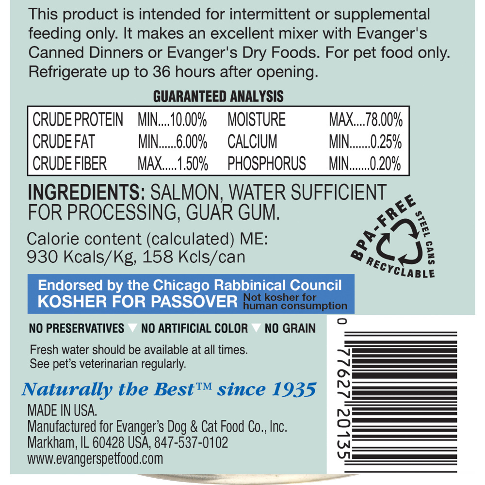 Evanger's Grain Free Wild Salmon Canned Cat and Dog Food